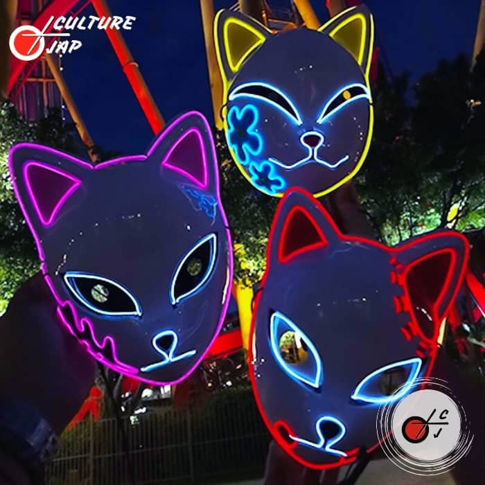 3 masques lumineux de renard japonais