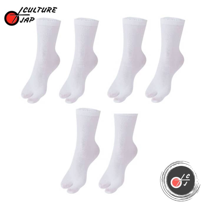 Chaussettes Japonaises Tabi Blanches Cheville - Taille Unique 39-43 - Coton, Acrylique, élasthanne - Pour Pratique Arts Martiaux, Décospiration