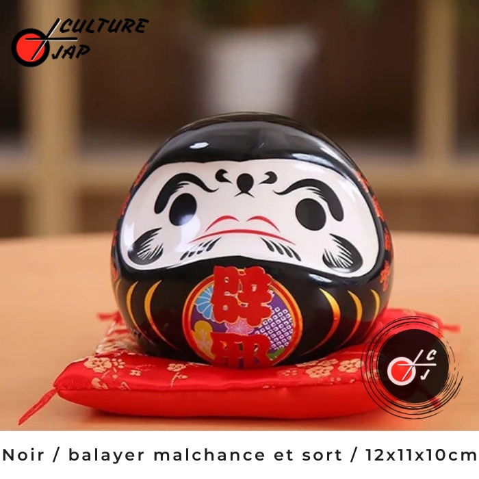 Daruma Amulette Japonaise Porte-Bonheur Papier Mâché Noir 6 Cm – Taille 0.3 Traditionnelle Et Authentique