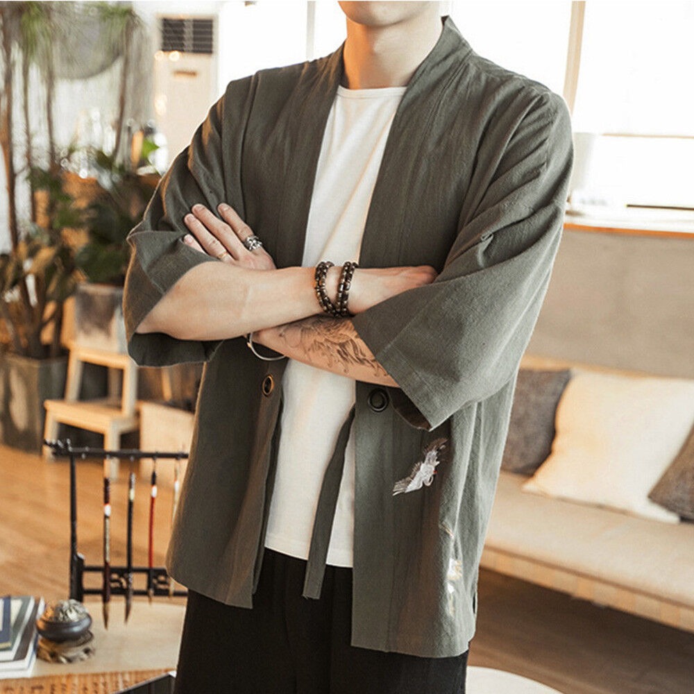 Haori gris pour homme style casual
