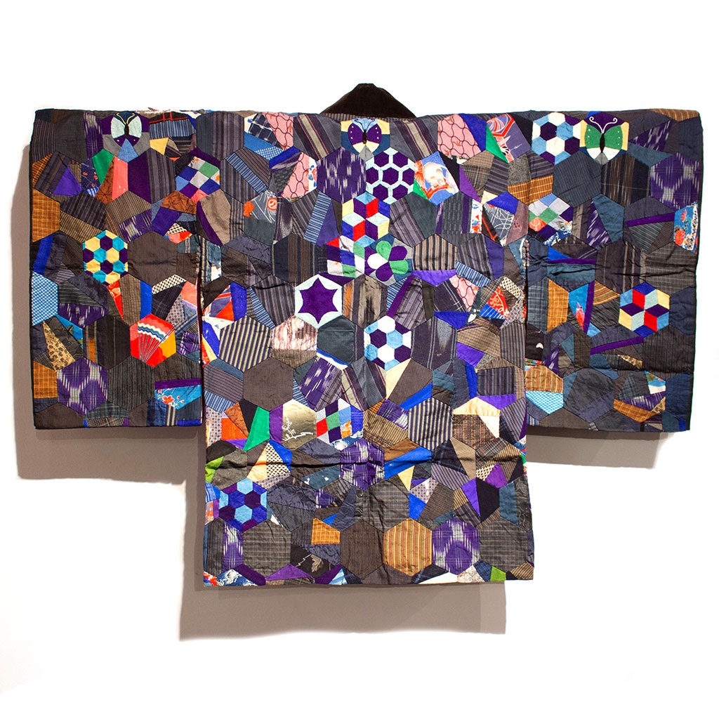 Veste haori patchwork composé de différents morceaux de soie.
