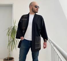 Veste haori noir pour homme style casual