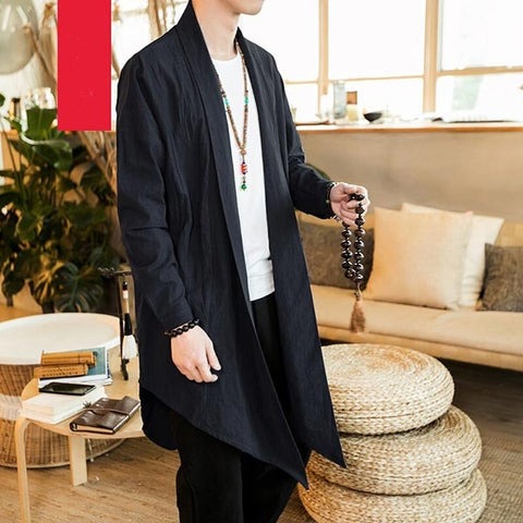 Haori long noir pour homme style casual